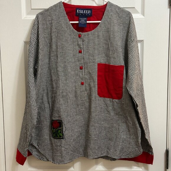 Esleep Black White Red Gingham Button Top Rose Patch XL - Picture 1 of 7